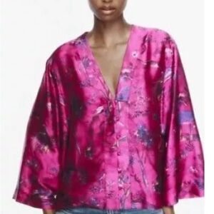 Zara Pink Floral Kimono Blouse Size Small
